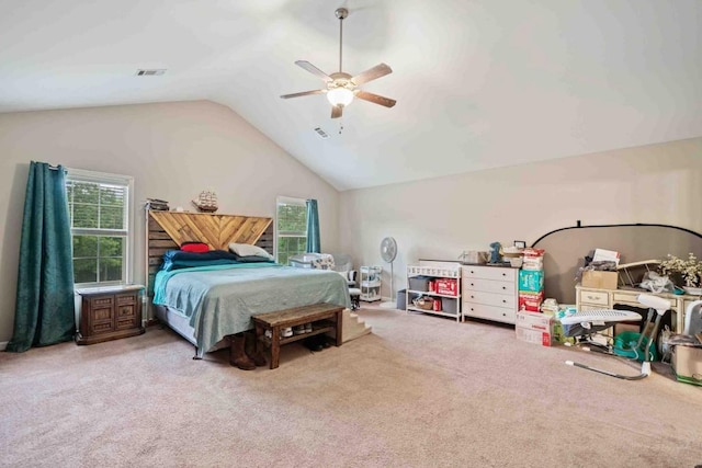 14 Oak Leaf Way, Hamilton, GA 31811 - bedroom featuring lofted ceiling, multiple windows, carpet floors, and ceiling fan