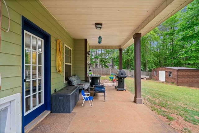 14 Oak Leaf Way, Hamilton, GA 31811 - view of patio featuring area for grilling and an outdoor structure
