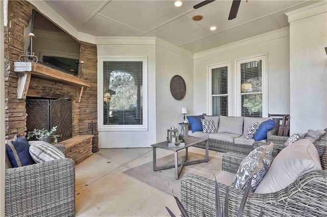 view of patio / terrace featuring an outdoor living space and a ceiling fan