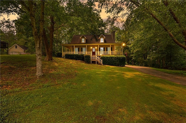 59 Cedar Way, Dallas, GA 30132 - view of front of house with covered porch, a chimney, and a front yard