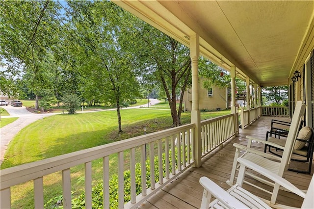 59 Cedar Way, Dallas, GA 30132 - wooden porch featuring a yard