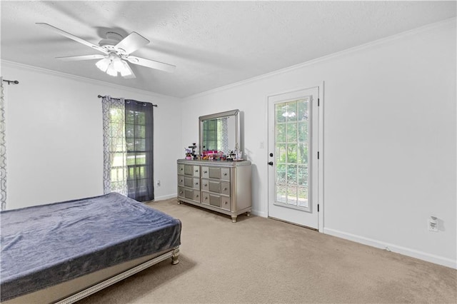 59 Cedar Way, Dallas, GA 30132 - bedroom with access to exterior, ornamental molding, carpet floors, baseboards, and a textured ceiling