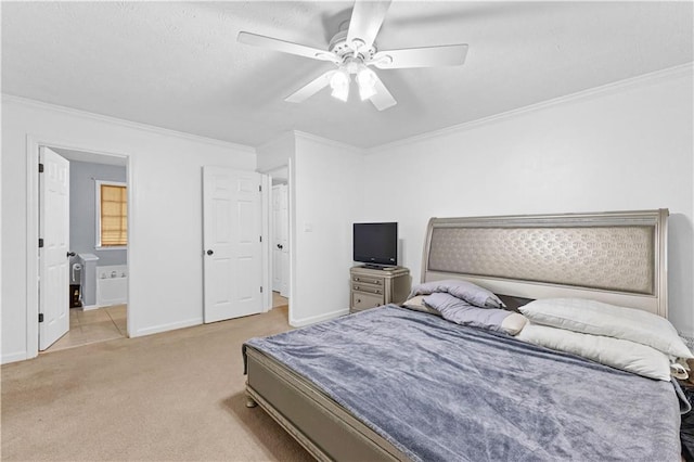 59 Cedar Way, Dallas, GA 30132 - bedroom with crown molding, carpet, baseboards, a ceiling fan, and ensuite bathroom