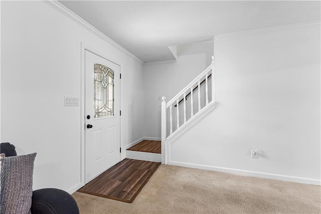 59 Cedar Way, Dallas, GA 30132 - carpeted foyer entrance with stairs, crown molding, and baseboards