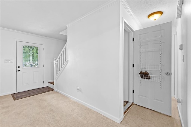 59 Cedar Way, Dallas, GA 30132 - entrance foyer with carpet floors, ornamental molding, baseboards, and stairs