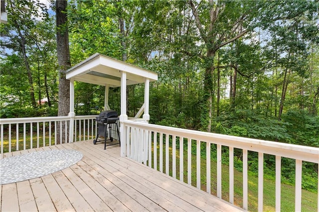 59 Cedar Way, Dallas, GA 30132 - wooden deck with area for grilling and view of wooded area