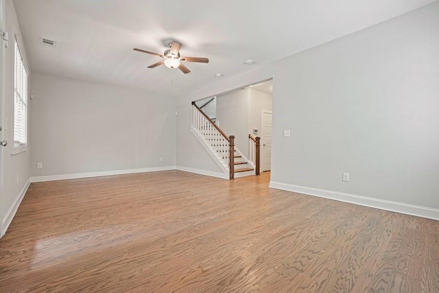 2093 Callaway Ct NW, Atlanta, GA 30318 - empty room featuring stairway, light wood-type flooring, ceiling fan, and baseboards