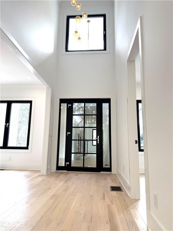 entrance foyer featuring a high ceiling and light hardwood / wood-style floors