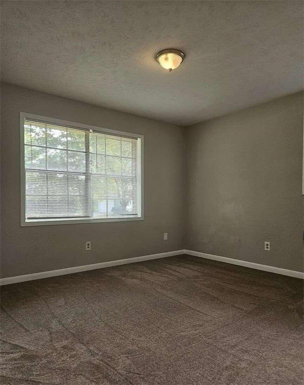 carpeted empty room with a textured ceiling and plenty of natural light