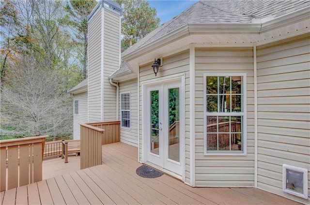 wooden terrace featuring french doors