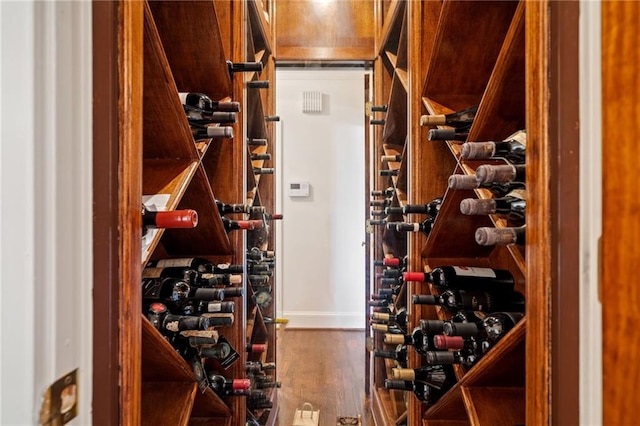 wine room with wood-type flooring