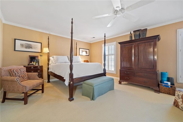 carpeted bedroom with crown molding