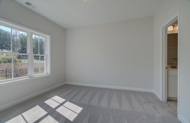 unfurnished room with sink and light carpet