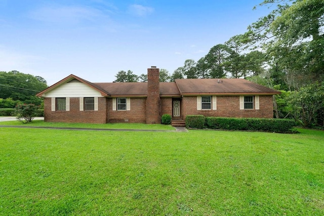 101 Beaver Run, Lagrange, GA 30241 - ranch-style house featuring a chimney, a front lawn, and brick siding