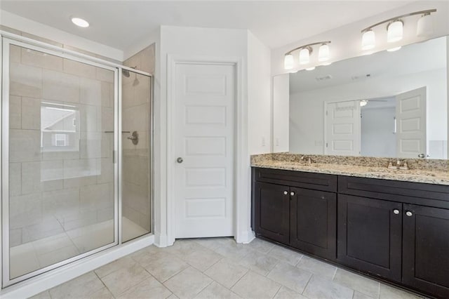 6761 Cedar Glen Rd, Peachtree Corners, GA 30360 - full bath with double vanity, a shower stall, and tile patterned flooring