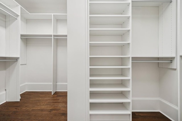 spacious closet with dark hardwood / wood-style floors