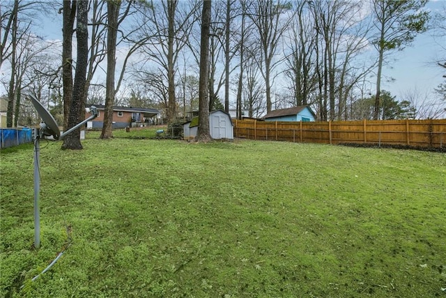 view of yard featuring a storage unit