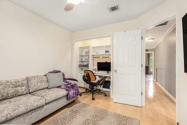114 Emily Ln, Alpharetta, GA 30009 - office space featuring light wood-style flooring, ceiling fan, crown molding, and baseboards