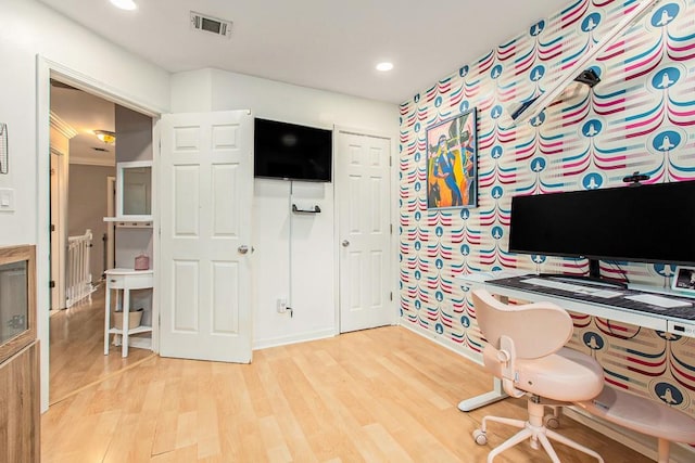 114 Emily Ln, Alpharetta, GA 30009 - office featuring light wood-style flooring, radiator heating unit, and recessed lighting