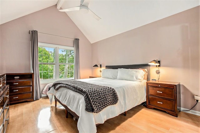 114 Emily Ln, Alpharetta, GA 30009 - bedroom with light wood-style flooring, beamed ceiling, a ceiling fan, and high vaulted ceiling