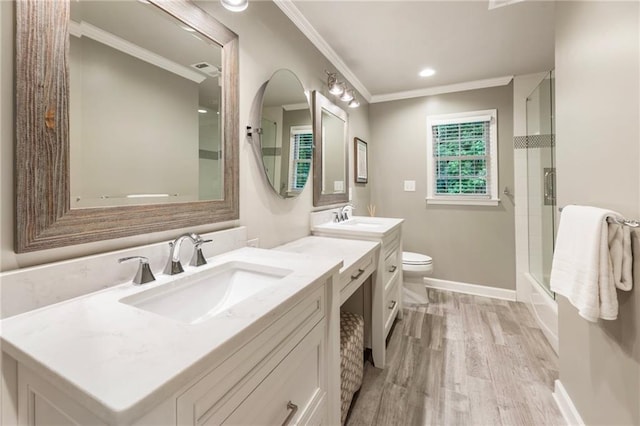 3275 Lord N Lady Ln, Alpharetta, GA 30022 - bathroom featuring wood finished floors, ornamental molding, toilet, vanity, and baseboards