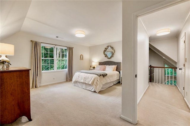 3275 Lord N Lady Ln, Alpharetta, GA 30022 - bedroom with light carpet, vaulted ceiling, baseboards, and ornamental molding