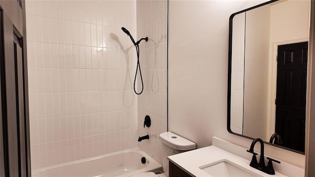 full bath featuring toilet, vanity, and shower / bathing tub combination