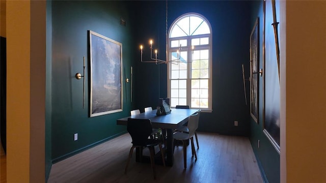 dining space with wood finished floors and visible vents