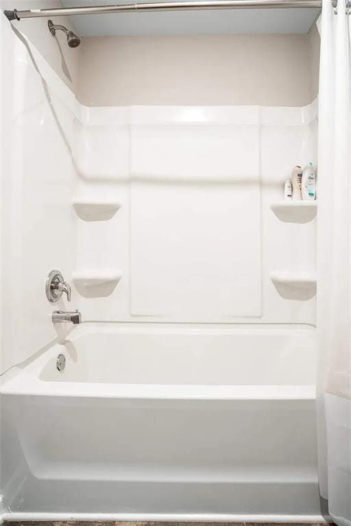 full bath featuring shower / bathtub combination with curtain