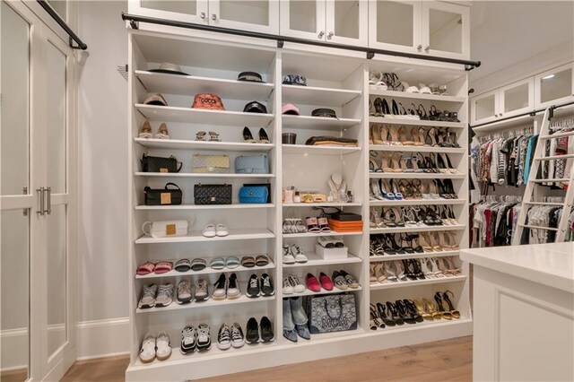 walk in closet featuring wood finished floors
