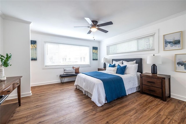 115 Biscayne Dr NW Unit F10, Atlanta, GA 30309 - bedroom with crown molding, dark wood finished floors, baseboards, and ceiling fan