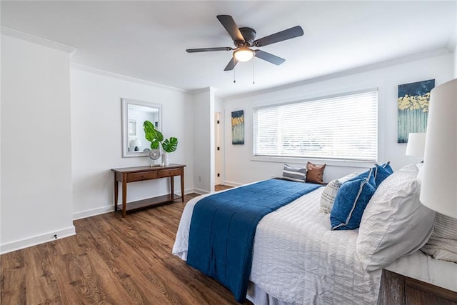 115 Biscayne Dr NW Unit F10, Atlanta, GA 30309 - bedroom with crown molding, dark wood finished floors, baseboards, and ceiling fan