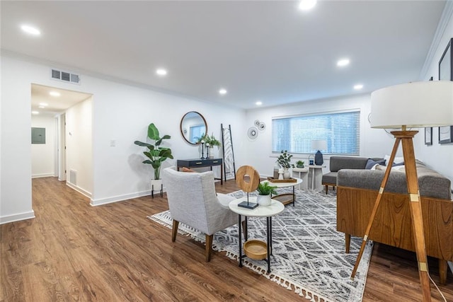 115 Biscayne Dr NW Unit F10, Atlanta, GA 30309 - living area featuring wood finished floors, recessed lighting, baseboards, and crown molding