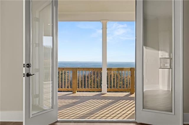 entryway featuring a water view