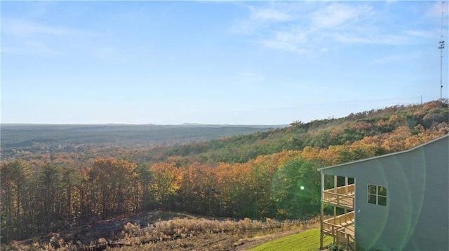 view of mountain feature with a wooded view