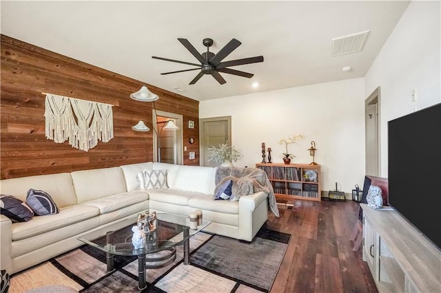 184 Bradley Rd, Jackson, GA 30233 - living area featuring a ceiling fan, wood walls, wood finished floors, and recessed lighting