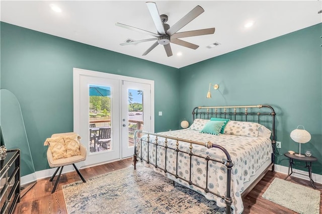 184 Bradley Rd, Jackson, GA 30233 - bedroom featuring access to exterior, wood finished floors, french doors, baseboards, and recessed lighting