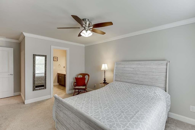 470 Wagon Hill Ln, Sugar Hill, GA 30518 - bedroom with crown molding, baseboards, light colored carpet, and ensuite bath