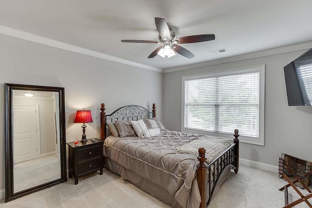 470 Wagon Hill Ln, Sugar Hill, GA 30518 - bedroom featuring light colored carpet, baseboards, ornamental molding, and ceiling fan