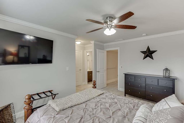 470 Wagon Hill Ln, Sugar Hill, GA 30518 - bedroom featuring ornamental molding, light colored carpet, ceiling fan, and baseboards