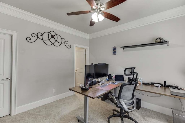 470 Wagon Hill Ln, Sugar Hill, GA 30518 - home office featuring ceiling fan, carpet floors, crown molding, and baseboards