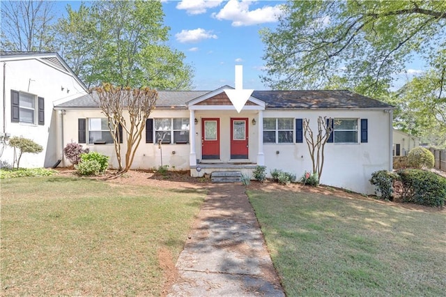 view of front of property with stucco siding and a front lawn