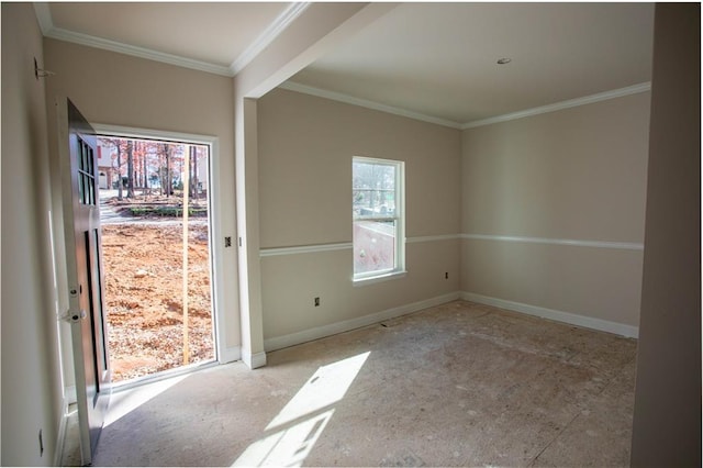 empty room featuring ornamental molding