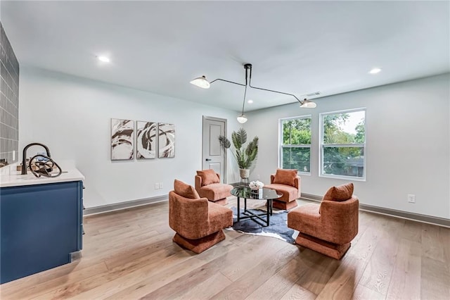 living room with light hardwood / wood-style flooring