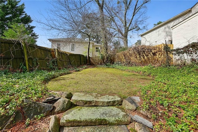 view of yard featuring a fenced backyard