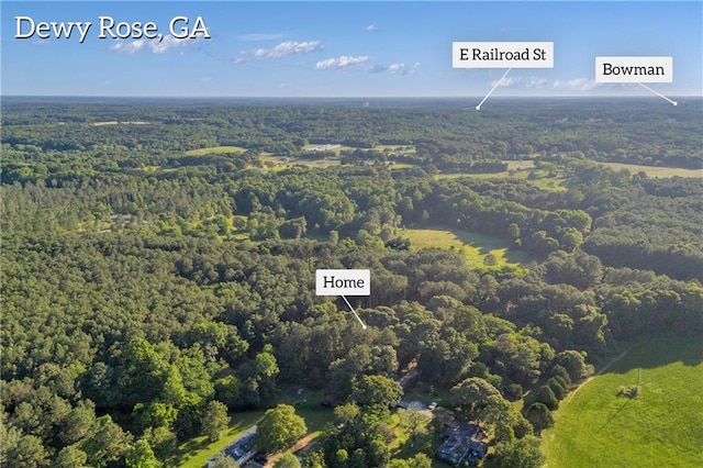 2655 Jess Guest Rd, Dewy Rose, GA 30634 - aerial view of property's location with a heavily wooded area