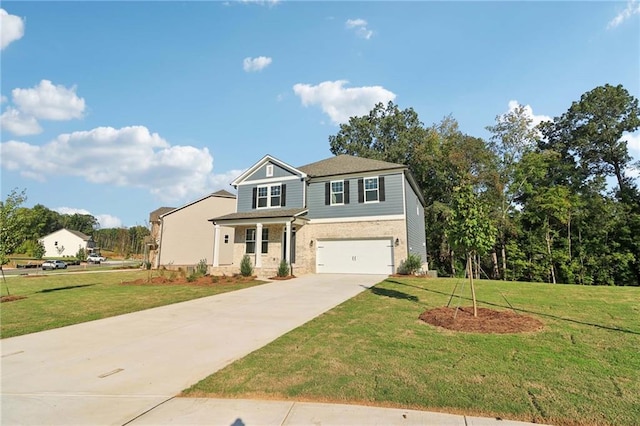 view of front facade featuring a garage and a front yard