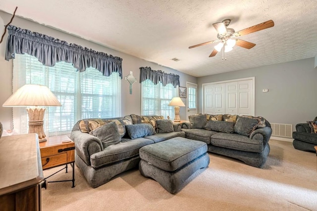 435 Flowering Trl, Grayson, GA 30017 - living area featuring carpet floors, ceiling fan, and a textured ceiling