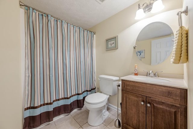435 Flowering Trl, Grayson, GA 30017 - bathroom with toilet, vanity, tile patterned floors, a textured ceiling, and curtained shower