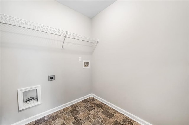 399 Cobblestone Trl, Dallas, GA 30132 - washroom featuring baseboards, laundry area, hookup for an electric dryer, hookup for a washing machine, and stone finish flooring
